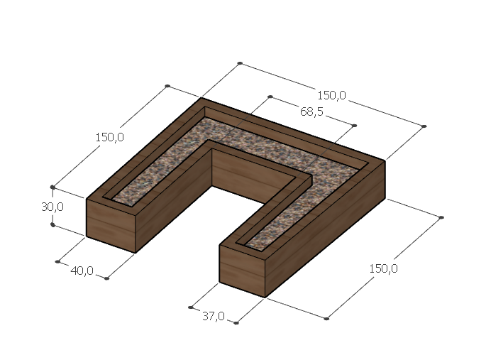 Raised Bed Letter U, t=30