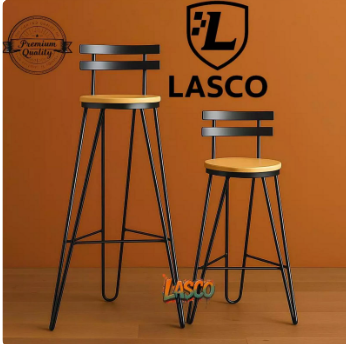 Kursi Bar Besi Kayu LASCO | Kursi Cafe, Warkop, Konter, & Warung Modern Minimalis - HITAM, TINGGI 50CM
